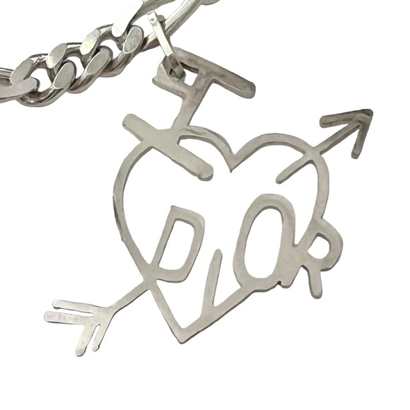 AUTH VTG Christian Dior Silver Figaro Chain Link Large Logo Charm Bracelet - Picture 8 of 16